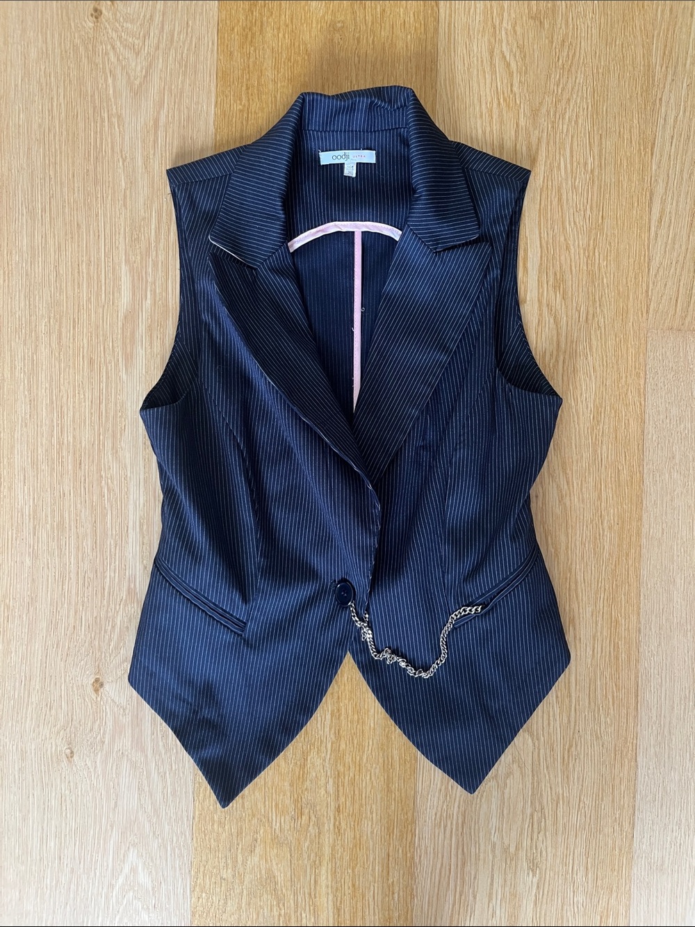 Pinstripe Fitted Vest with Chain